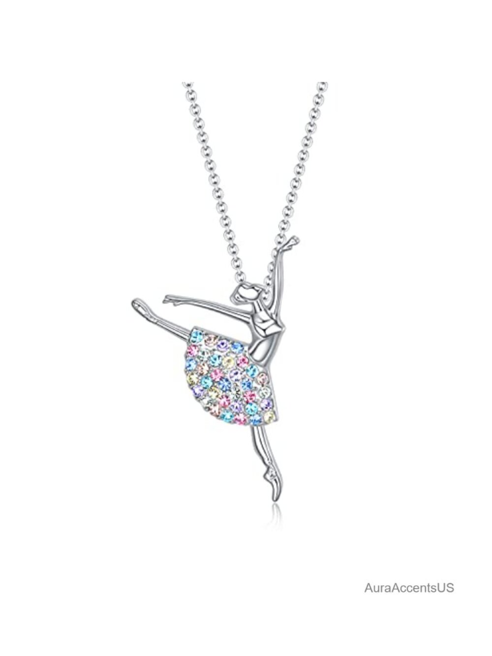 Girls Ballerina Necklace Dance Recital Gift Ballet Pendant Rhinestone Jewelry